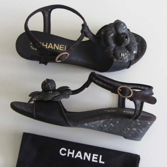 💃CHANEL Camellia sandals, wedge heel size 37 - Picture 2 of 7